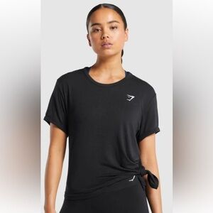 Gymshark Essential Tee Asymmetrical Split Side Knot Tie Black Size Small T-Shirt